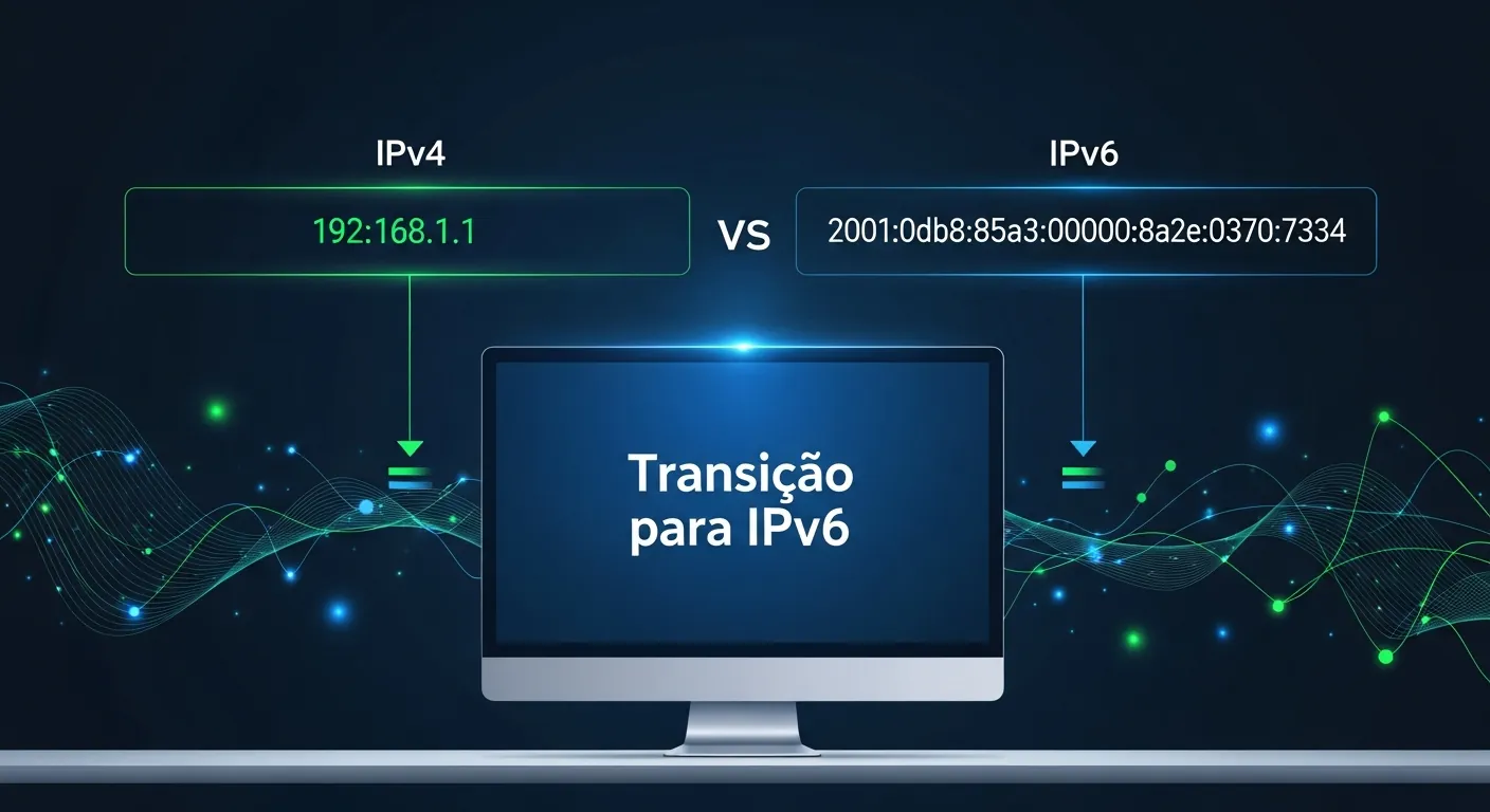 Comparação visual entre endereços IPv4 e IPv6