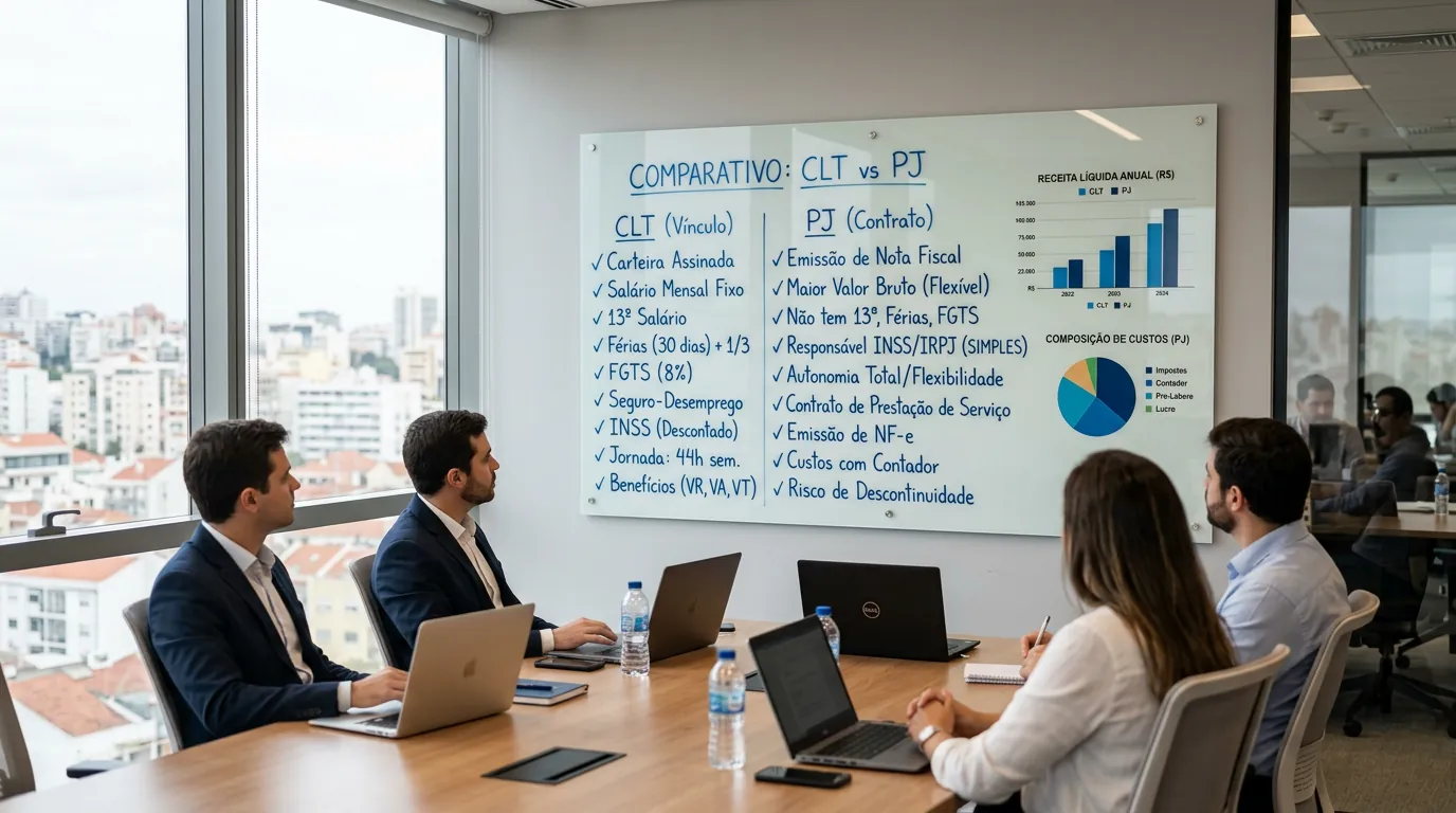 Comparativo CLT e PJ na lousa