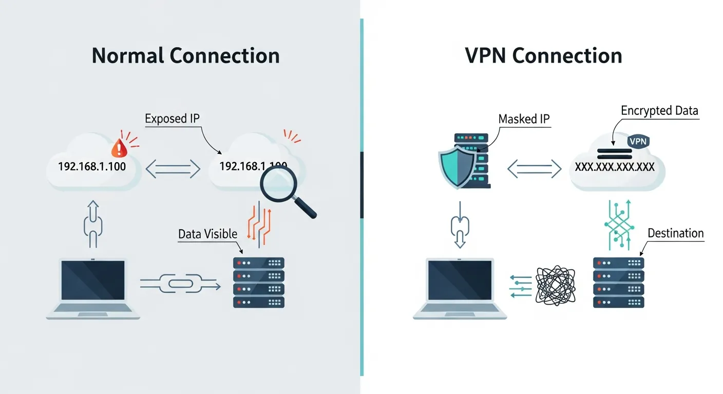 Comparativo de conexão com e sem VPN
