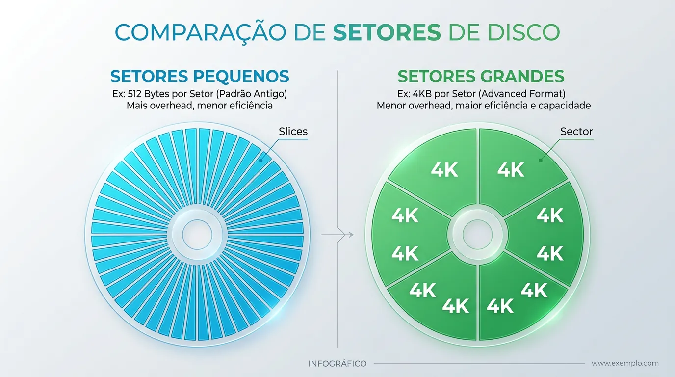 Comparativo visual entre setores 512n e 4Kn