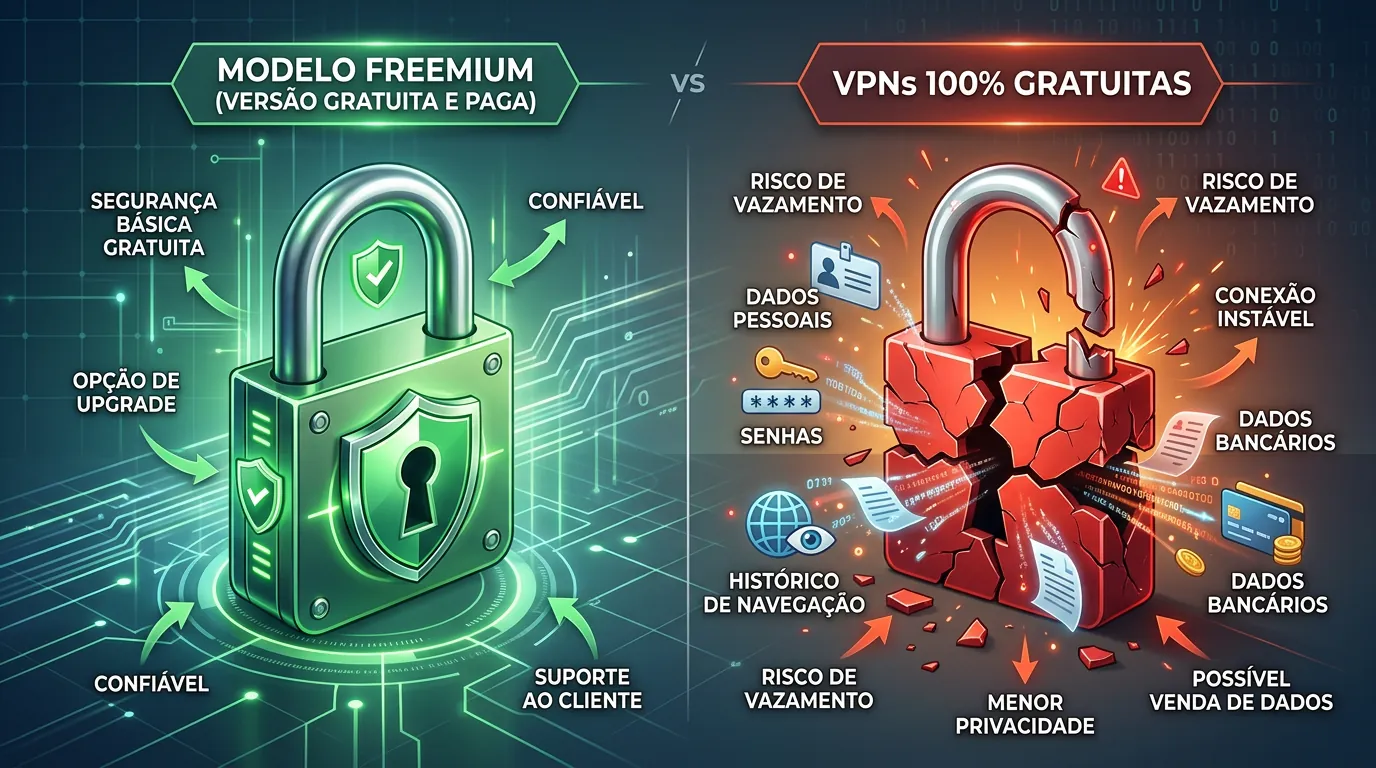 Infográfico comparativo entre Freemium e VPNs gratuitas