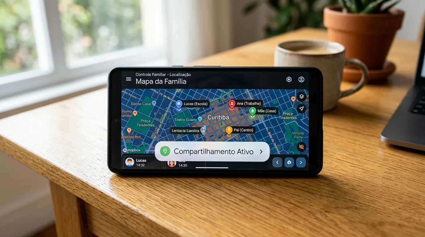 Aplicativo de localização familiar com consentimento ativo na tela do celular