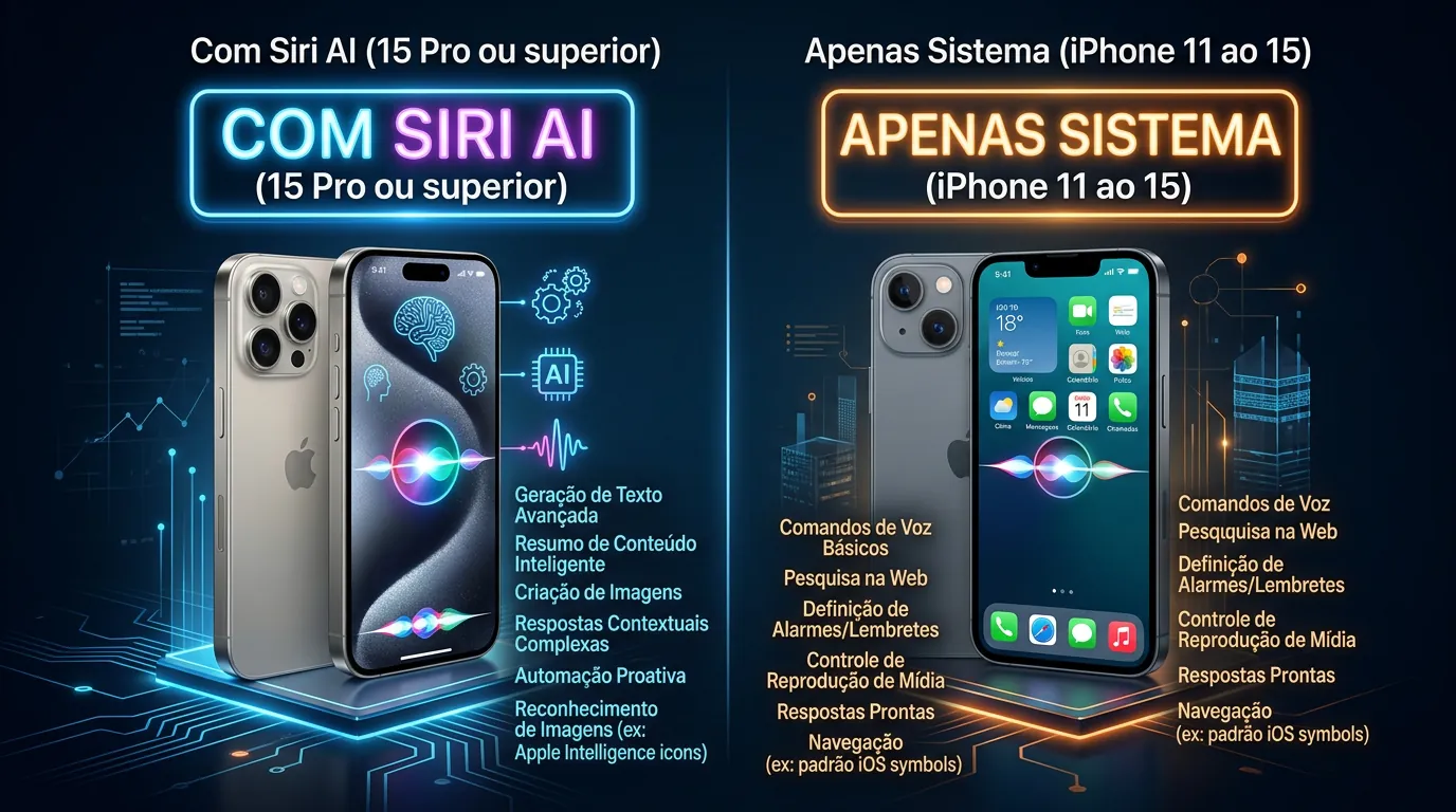 Comparativo de compatibilidade da Siri AI nos modelos de iPhone