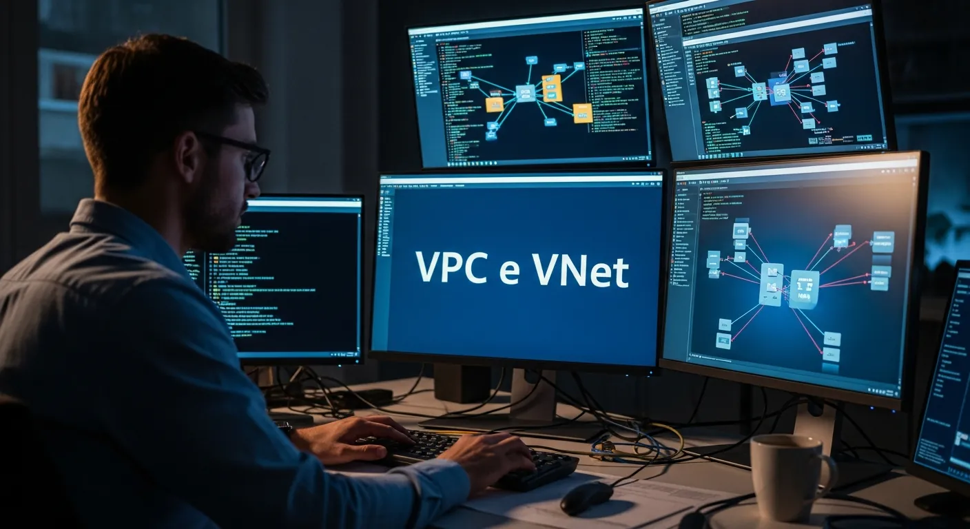 Profissional de TI configurando rede na nuvem