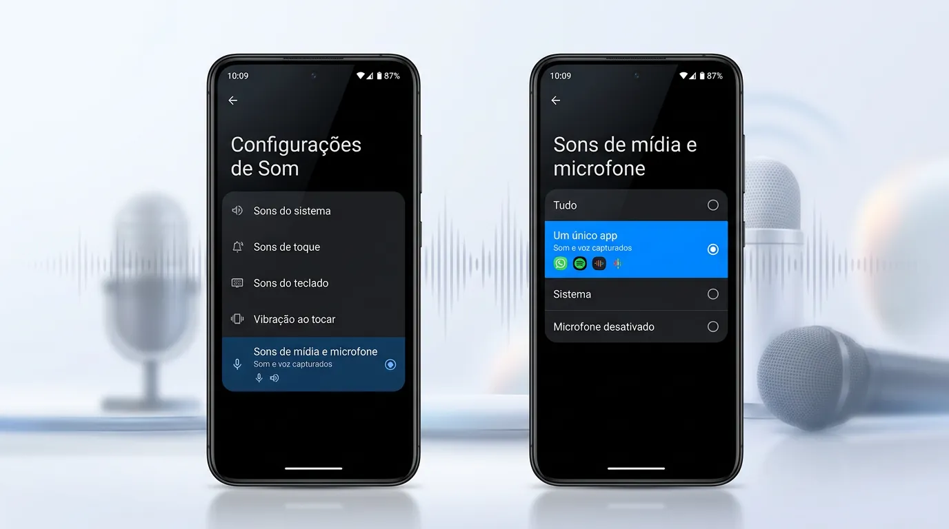 Opções de áudio e gravação de aplicativo único no Android