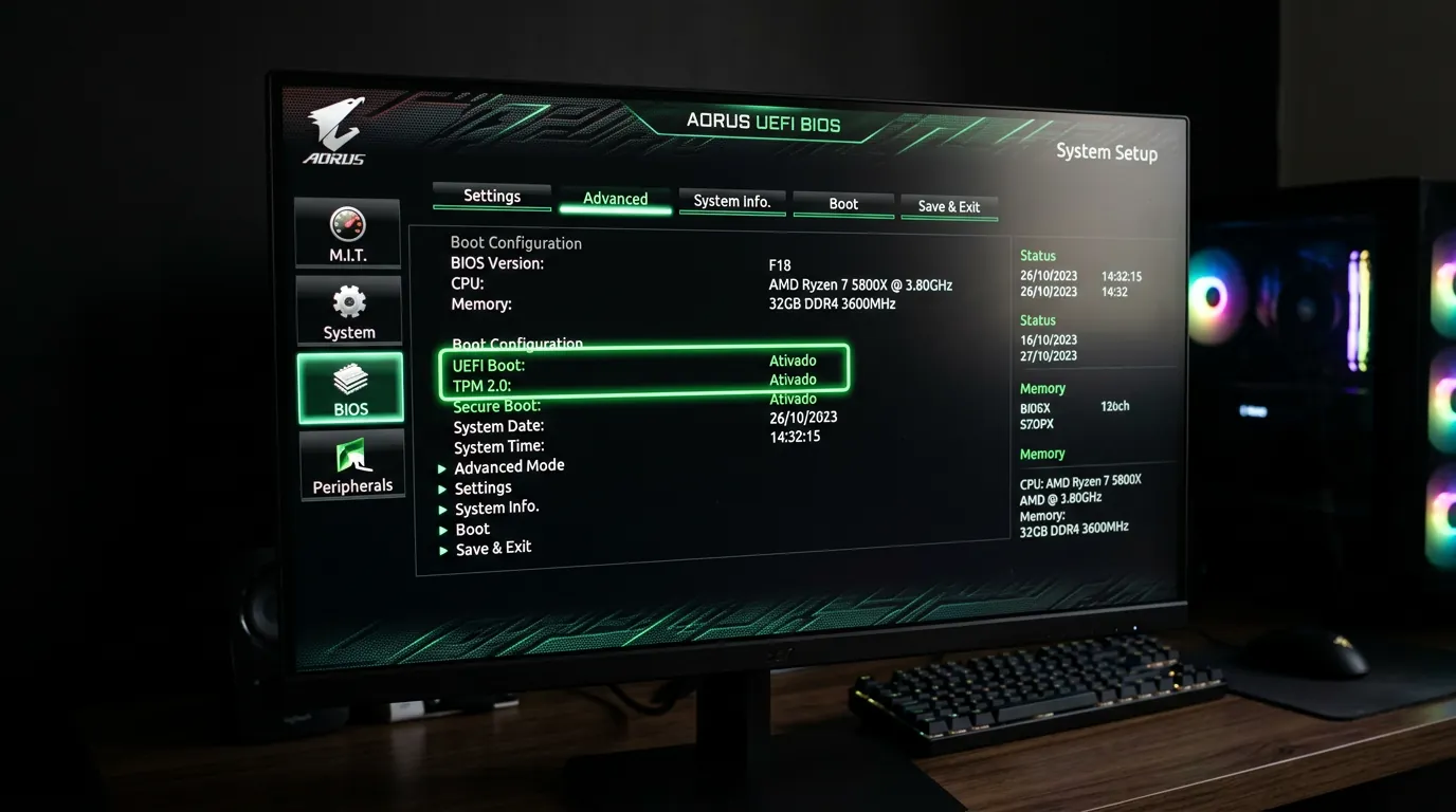 Configuração de BIOS UEFI com TPM 2.0 e Secure Boot para Windows 11