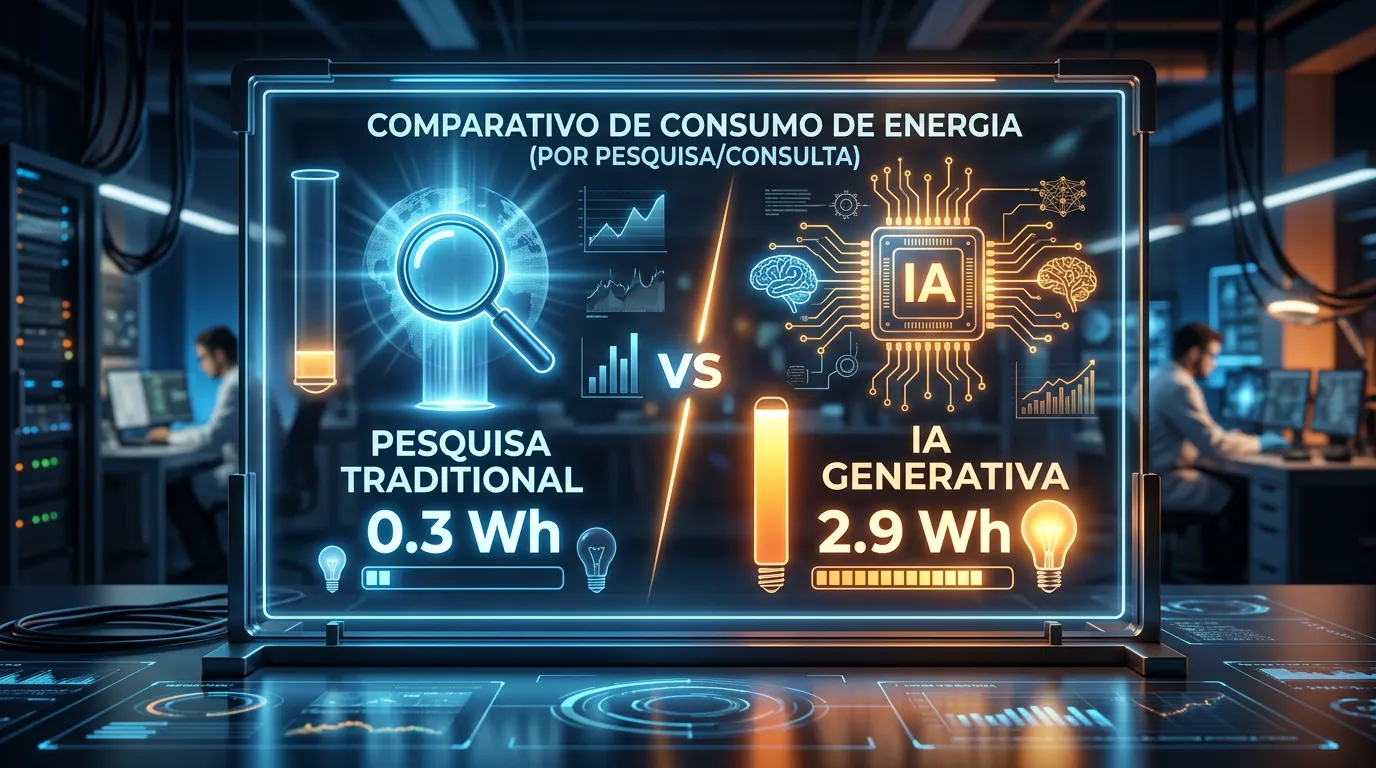 Comparativo de consumo de energia pesquisa vs IA
