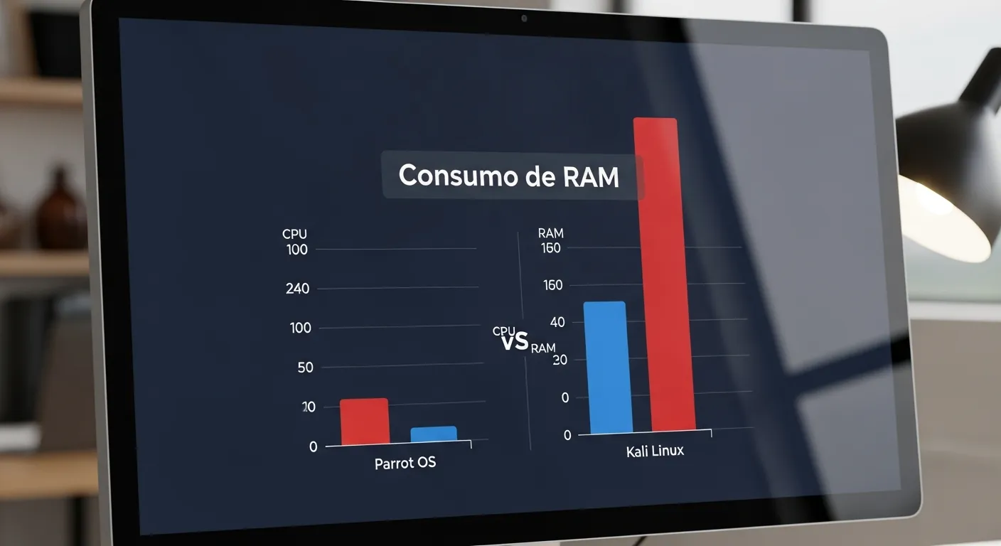 Gráfico de consumo de RAM entre Parrot OS e Kali Linux