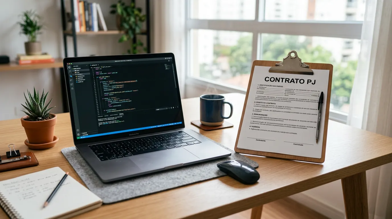 Notebook com código e documento de Contrato PJ