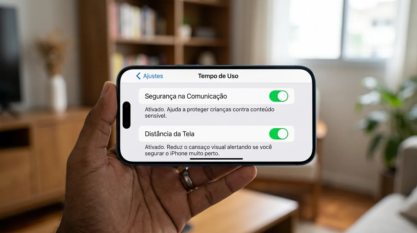 Ajustes de Tempo de Uso e Segurança na Comunicação no controle parental do iPhone