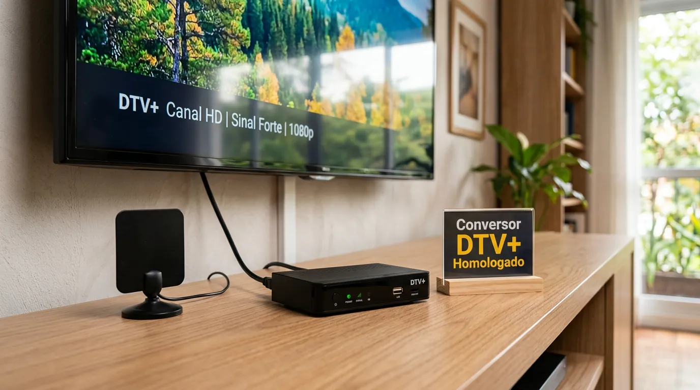Kit conversor externo e antena para recepção do sinal da TV 3.0 DTV+