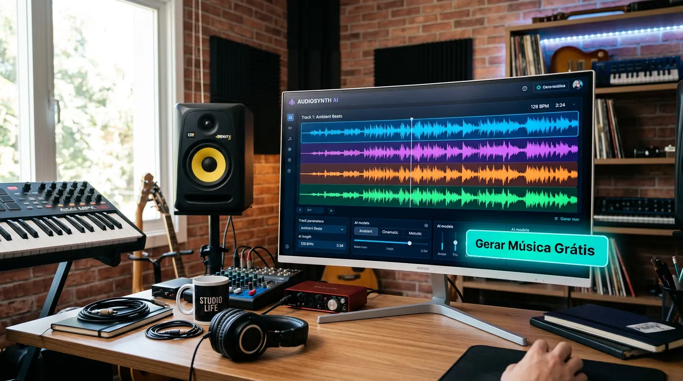 Interface de plataforma para criar música com IA de graça no computador