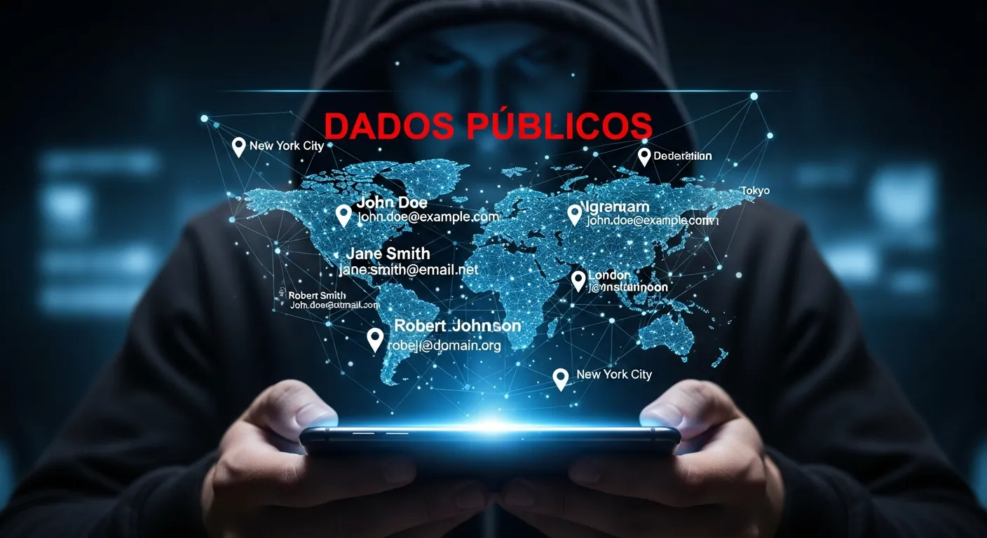 Hacker utilizando dados públicos como arma em um smartphone