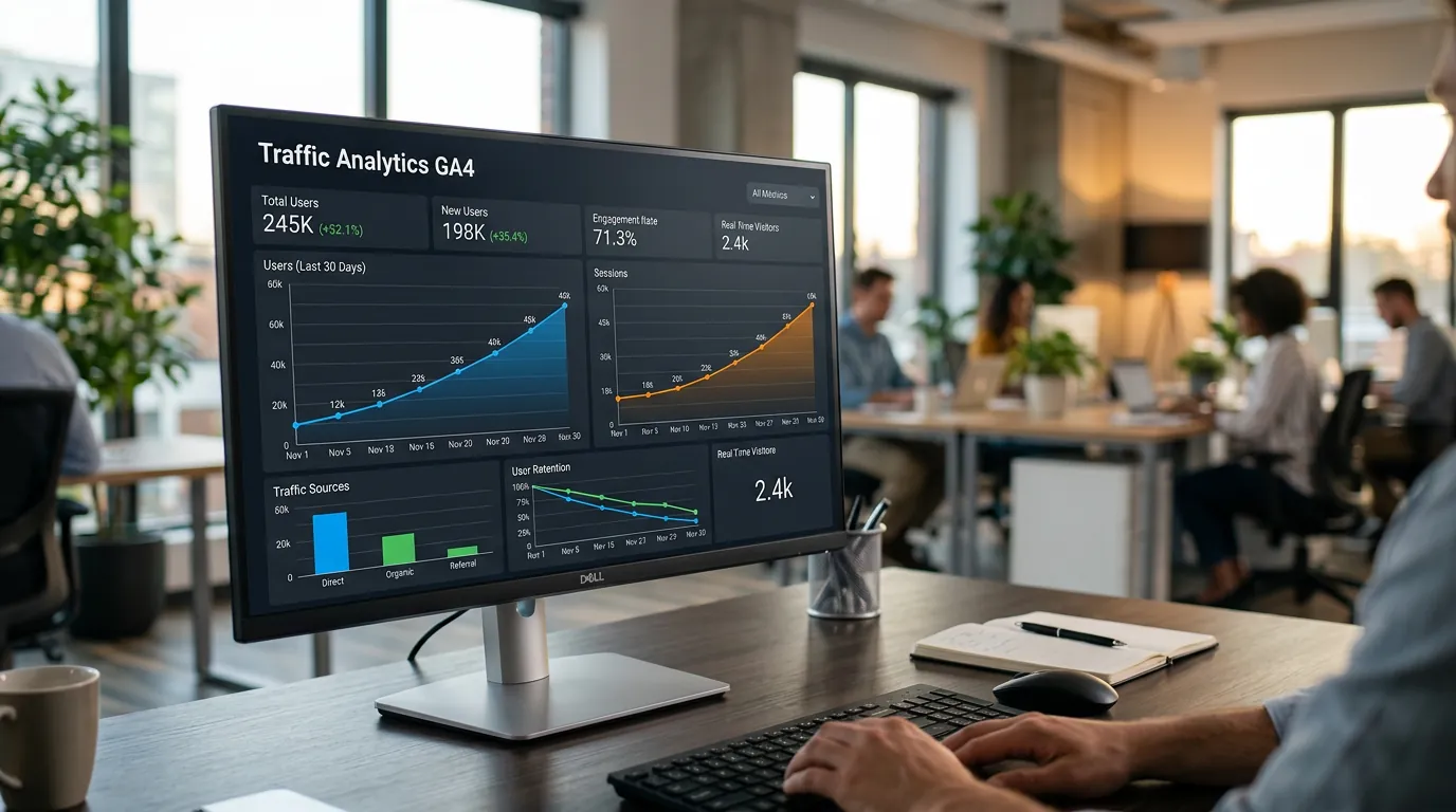 Dashboard de Analytics mostrando tráfego de IA