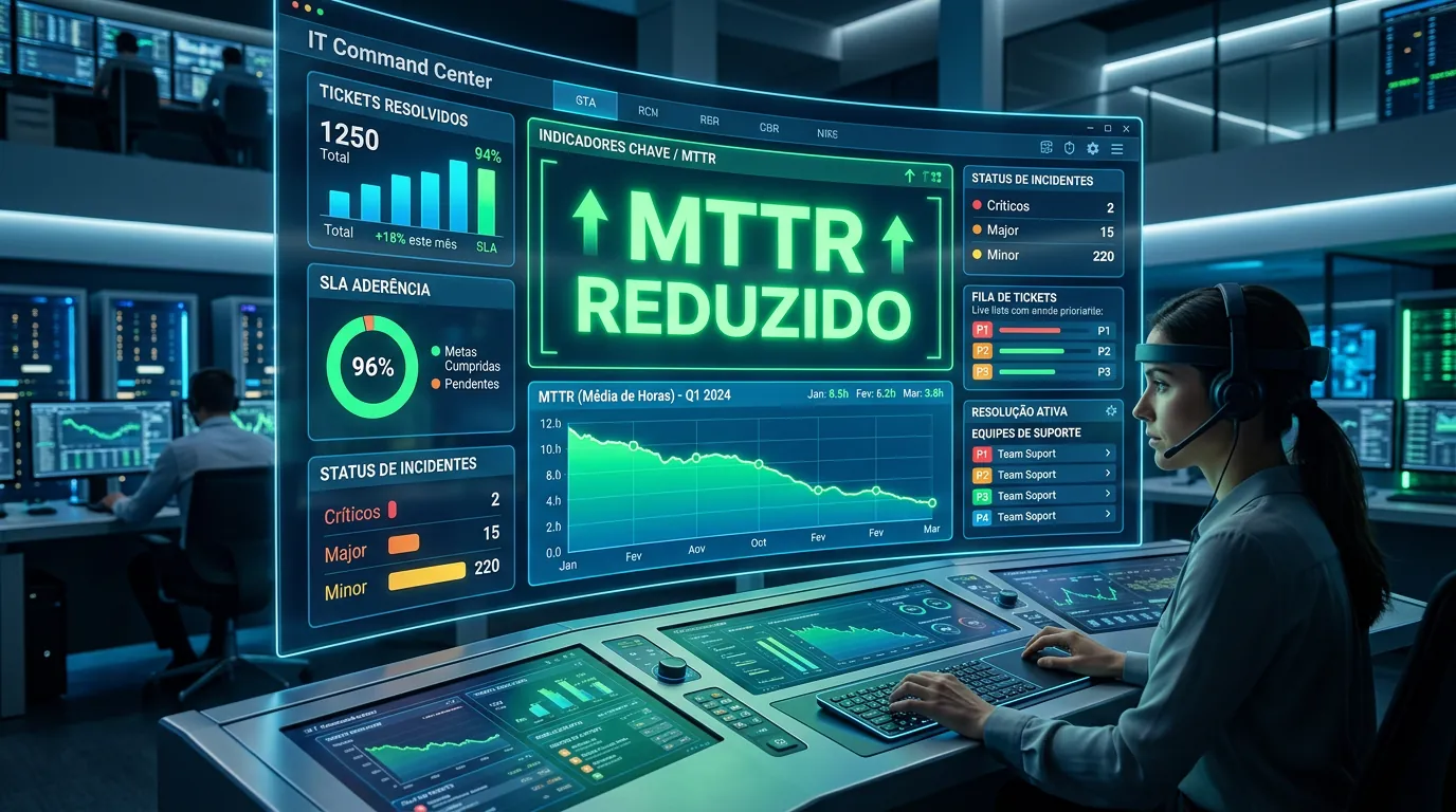 Dashboard de ITSM com métricas de IA
