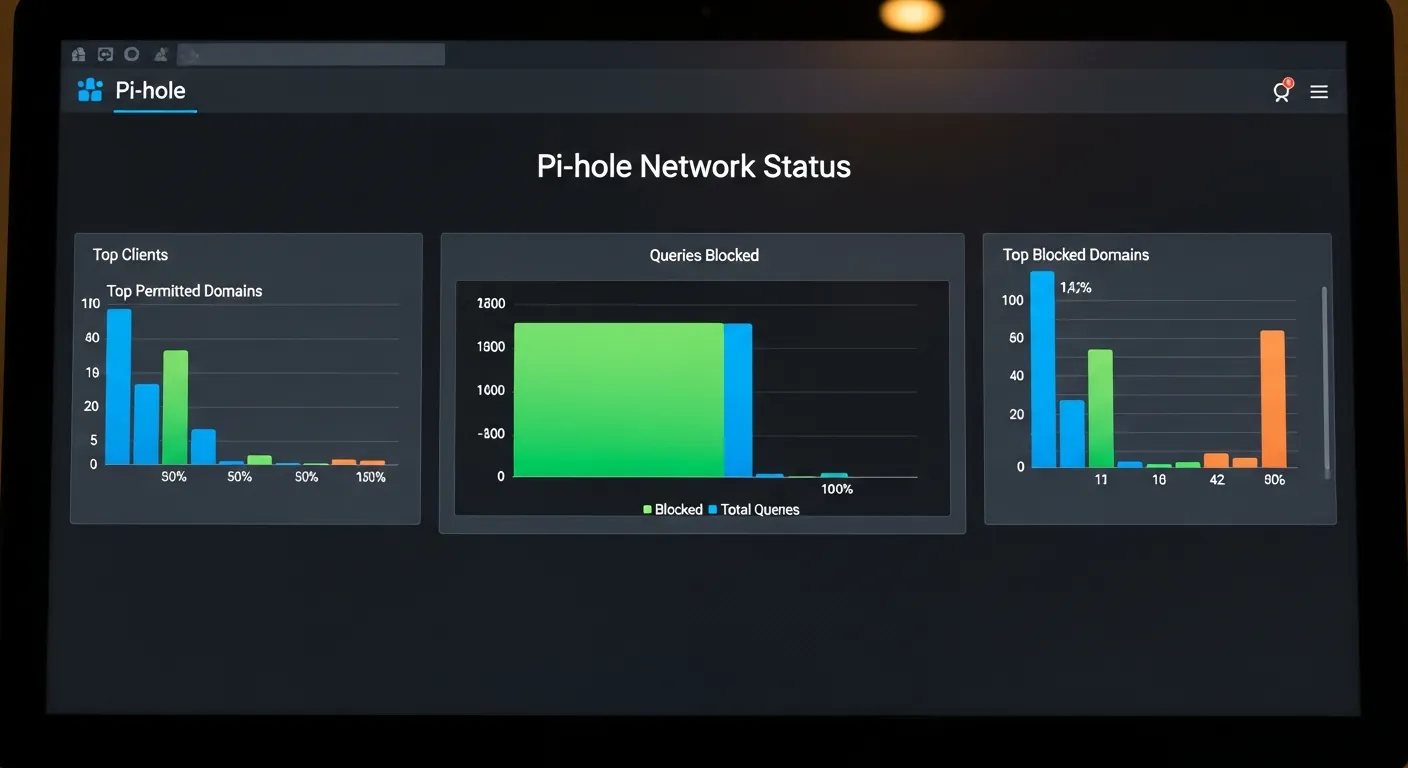 Painel de controle do Pi-hole bloqueando anúncios