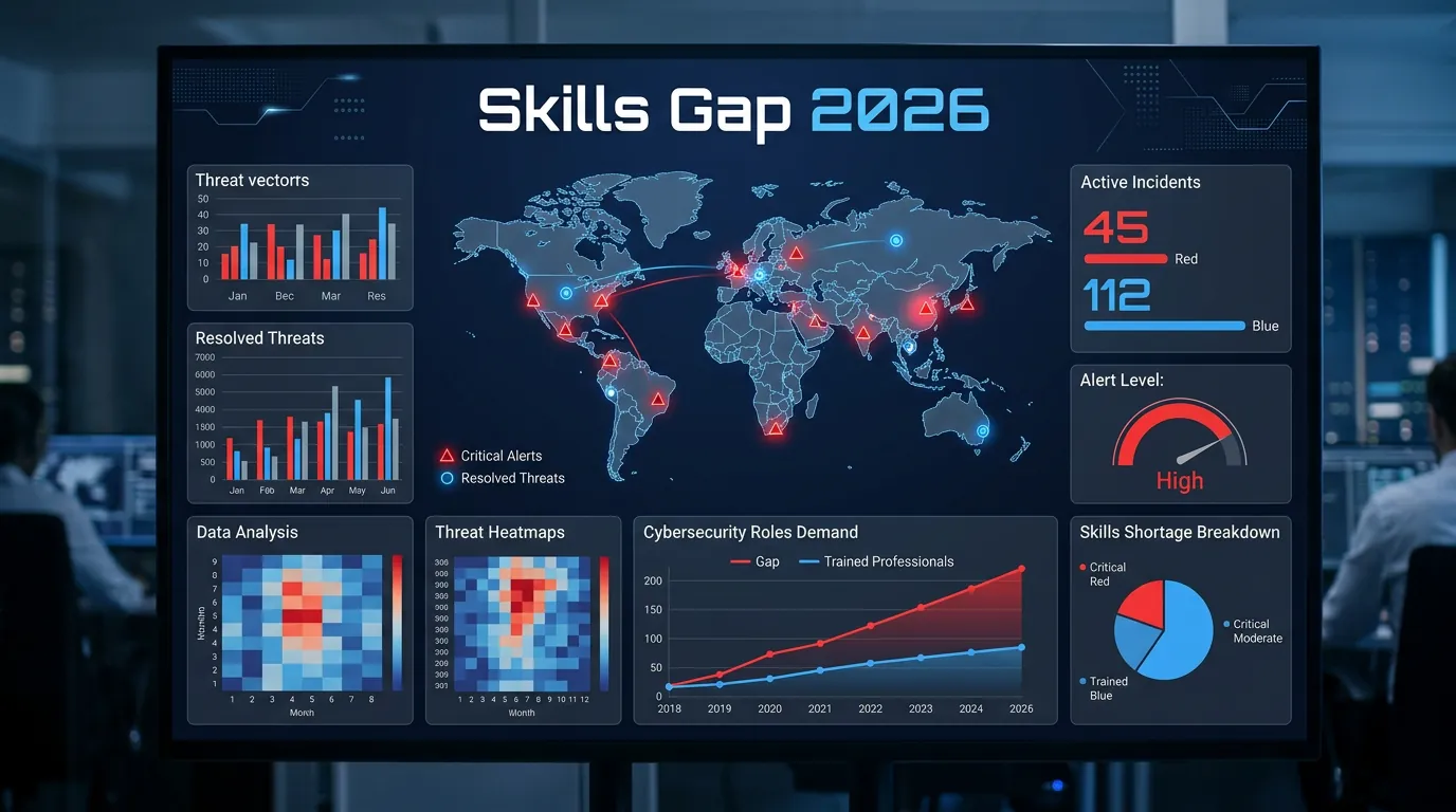 Dashboard ilustrando o déficit de habilidades em cibersegurança
