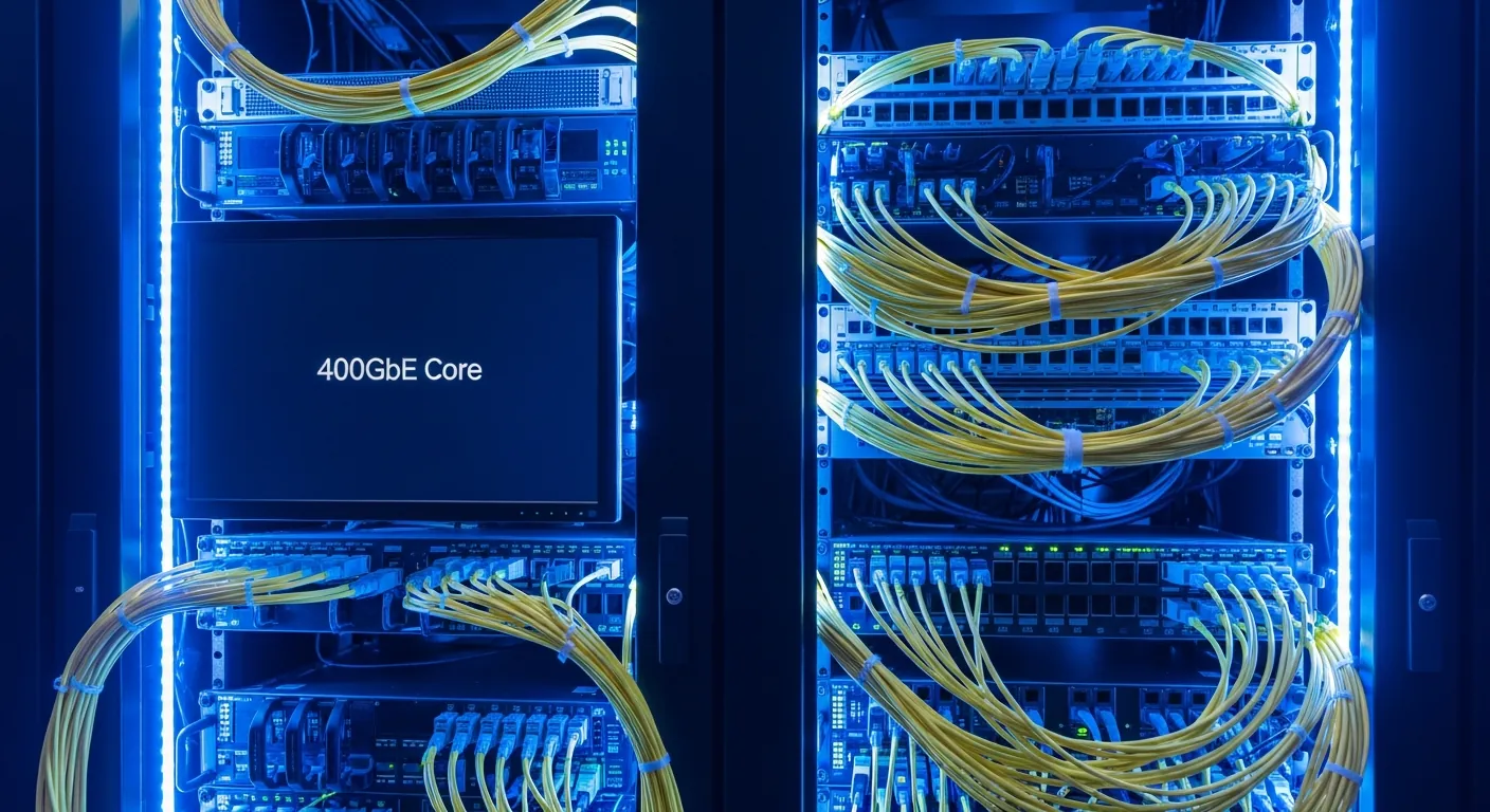 Rack de servidores com switches 400GbE