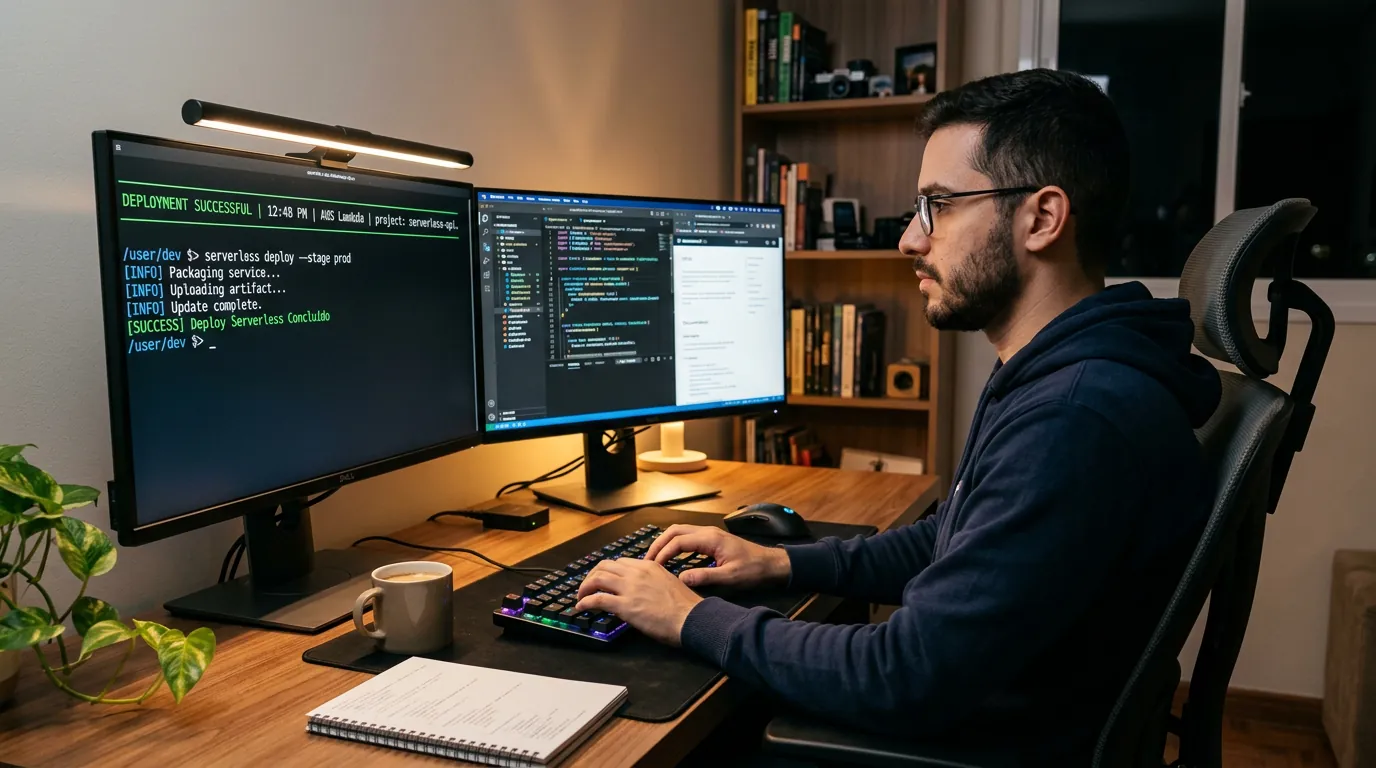 Desenvolvedor fazendo deploy de aplicação serverless