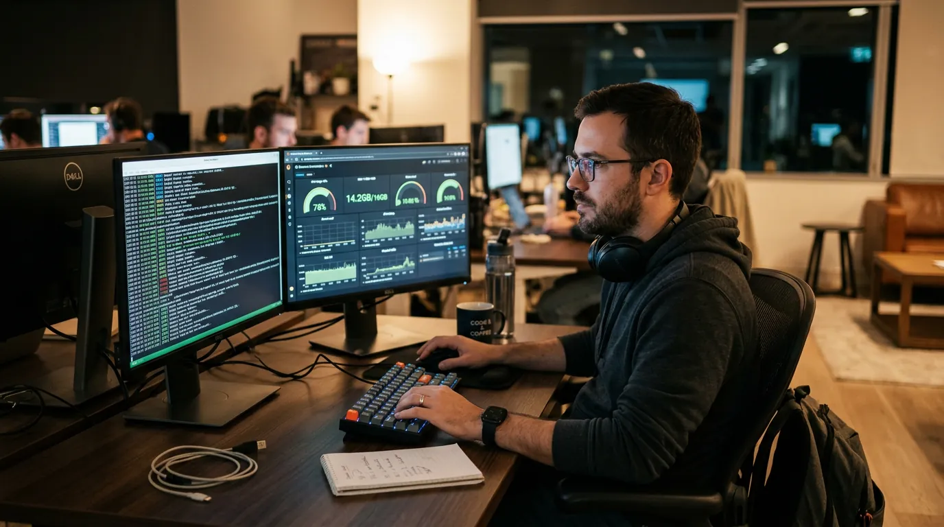 Desenvolvedor analisando logs de erro HTTP