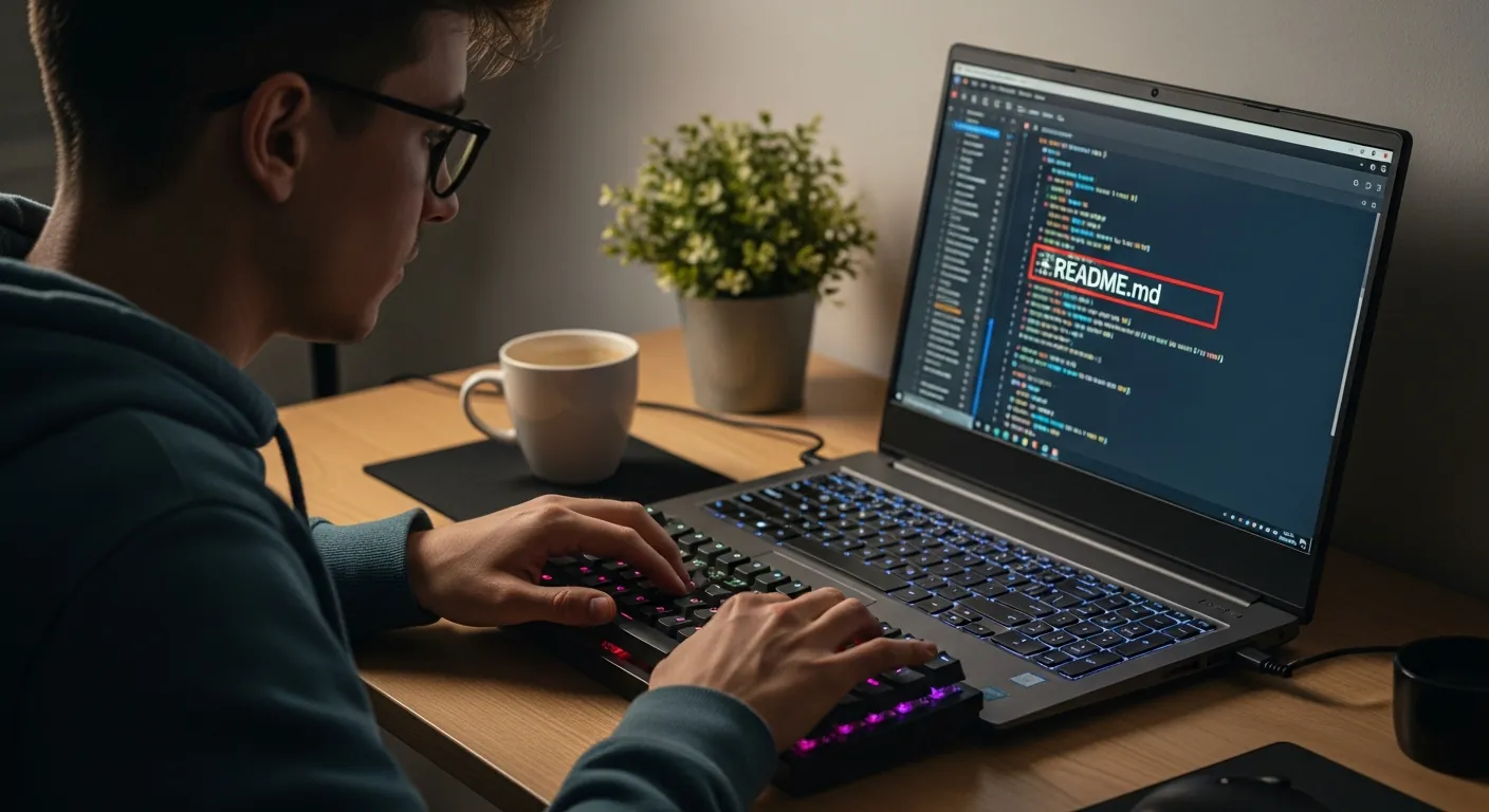 Desenvolvedor escrevendo documentação no GitHub