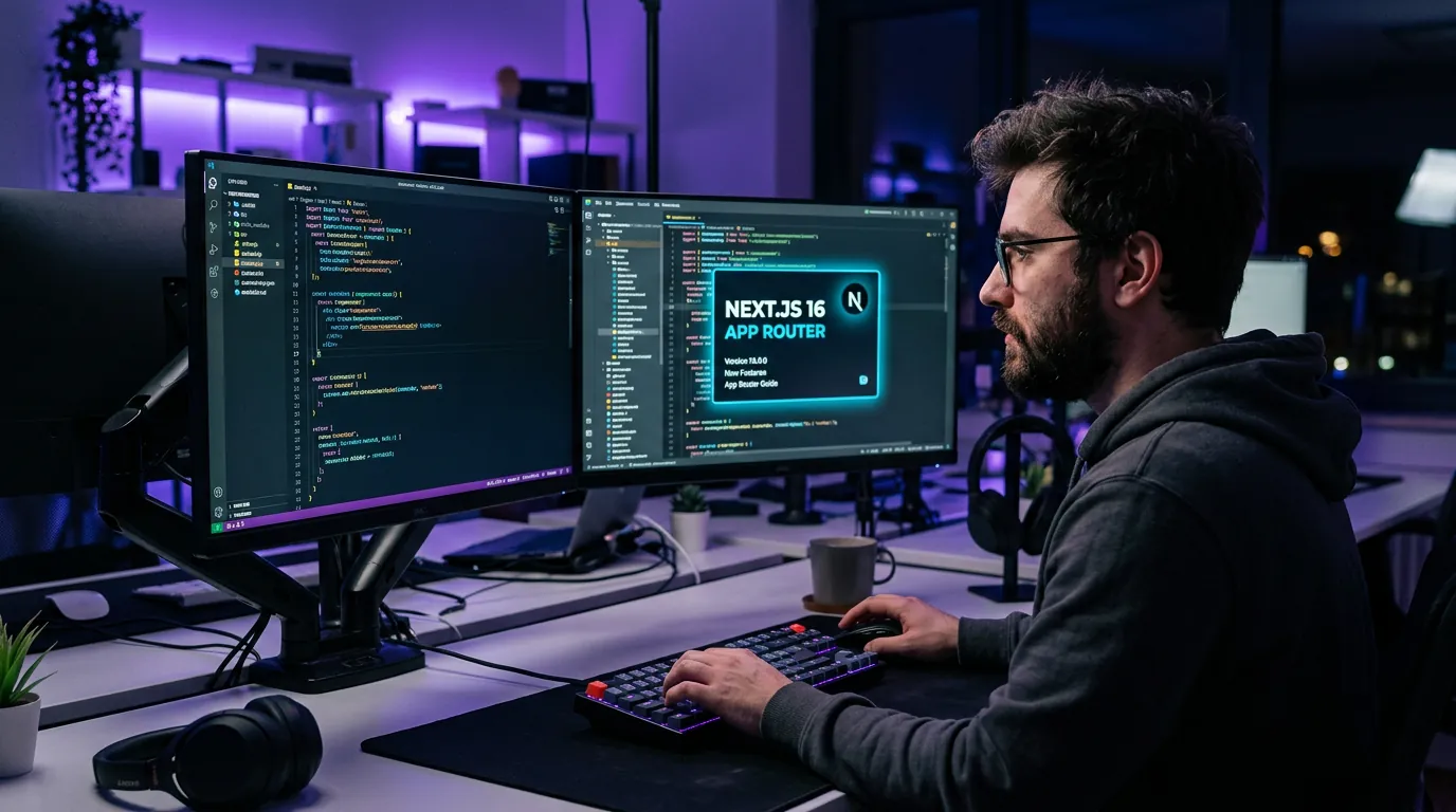 Desenvolvedor programando com Next.js 16