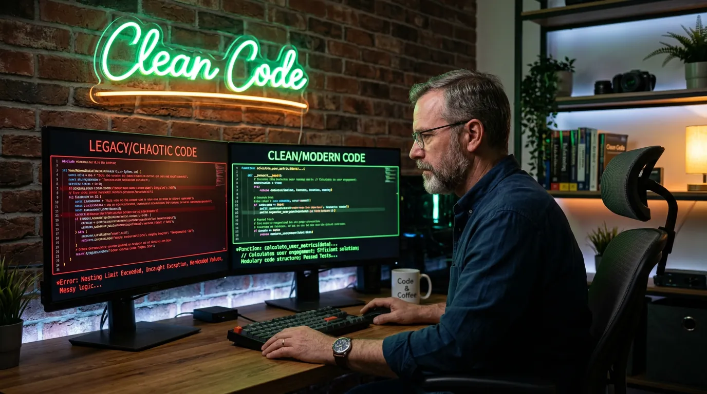 Desenvolvedor analisando refatoração de código