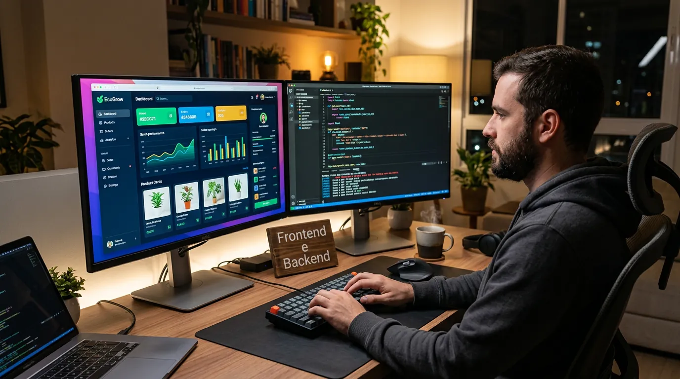 Desenvolvedor trabalhando com frontend e backend