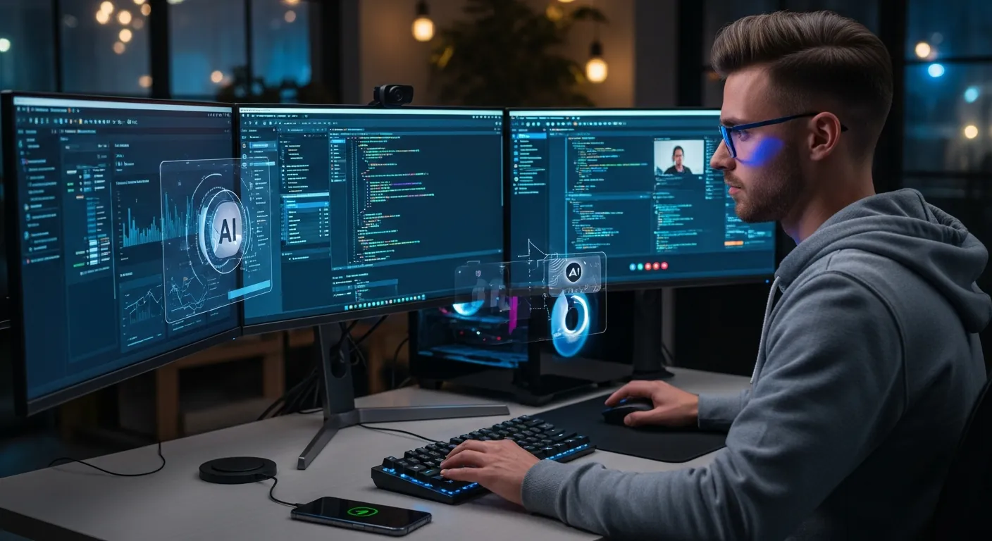 Jovem dev trabalhando com IA