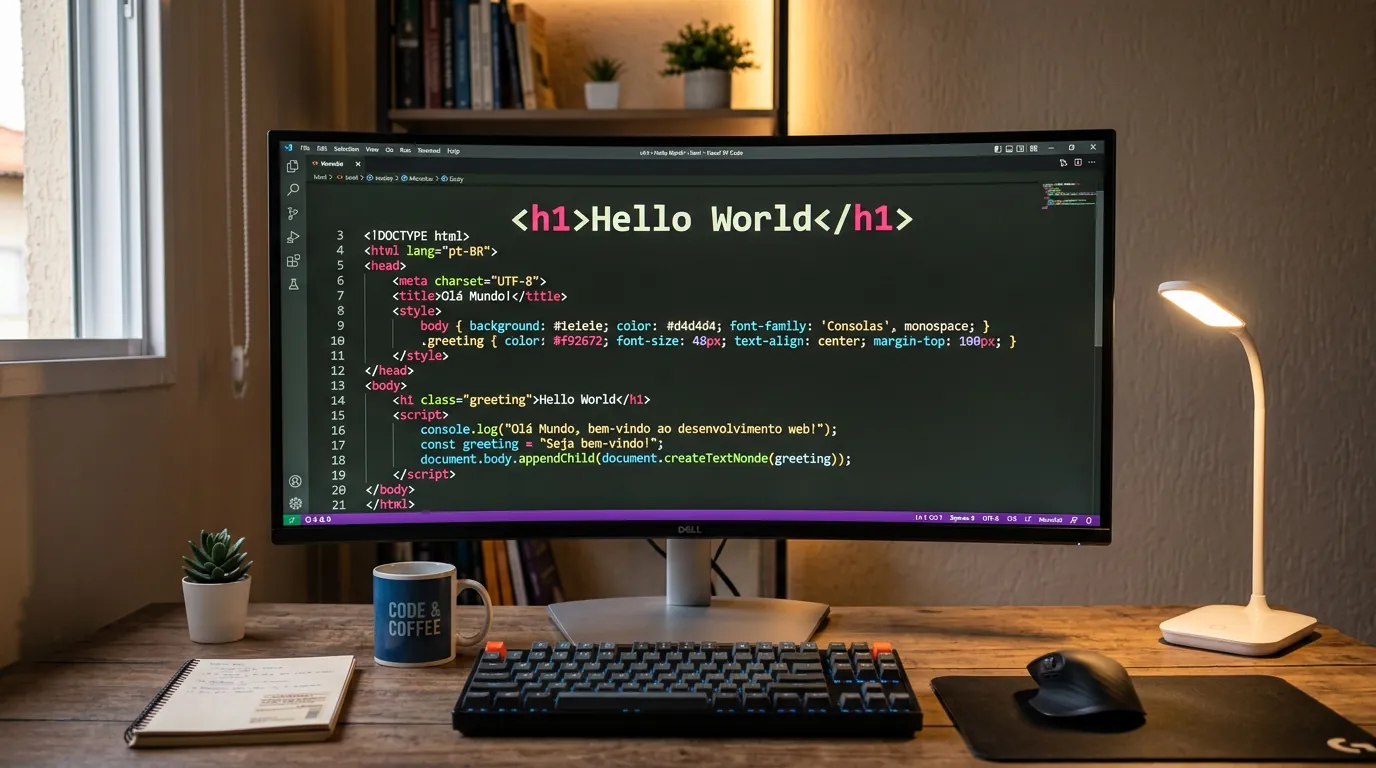 Codigo HTML CSS e JavaScript na tela de um desenvolvedor