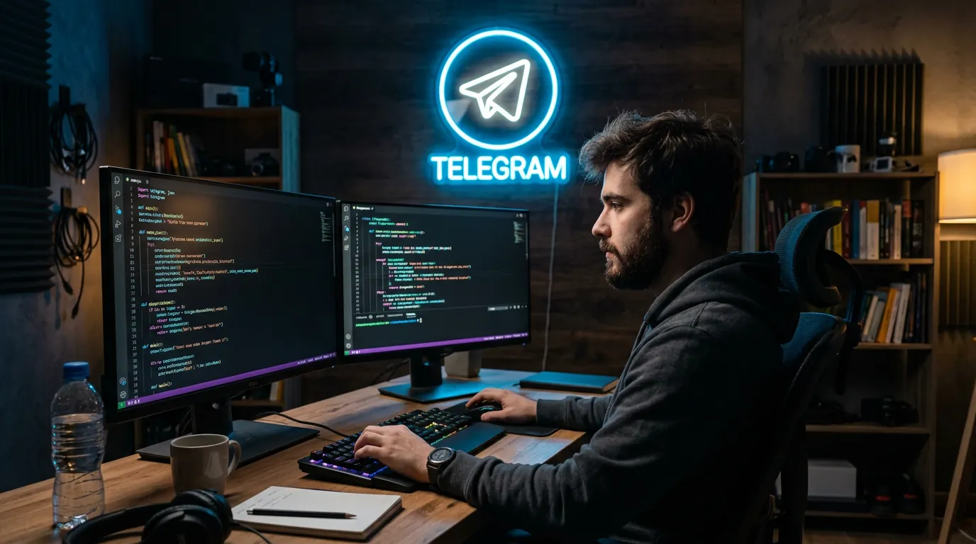 Desenvolvedor programando bot do Telegram em Python