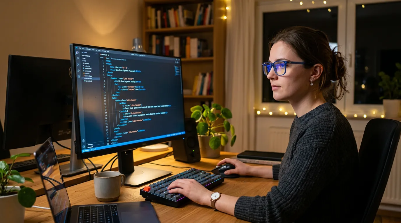 Desenvolvedor verificando codigo HTML para acessibilidade