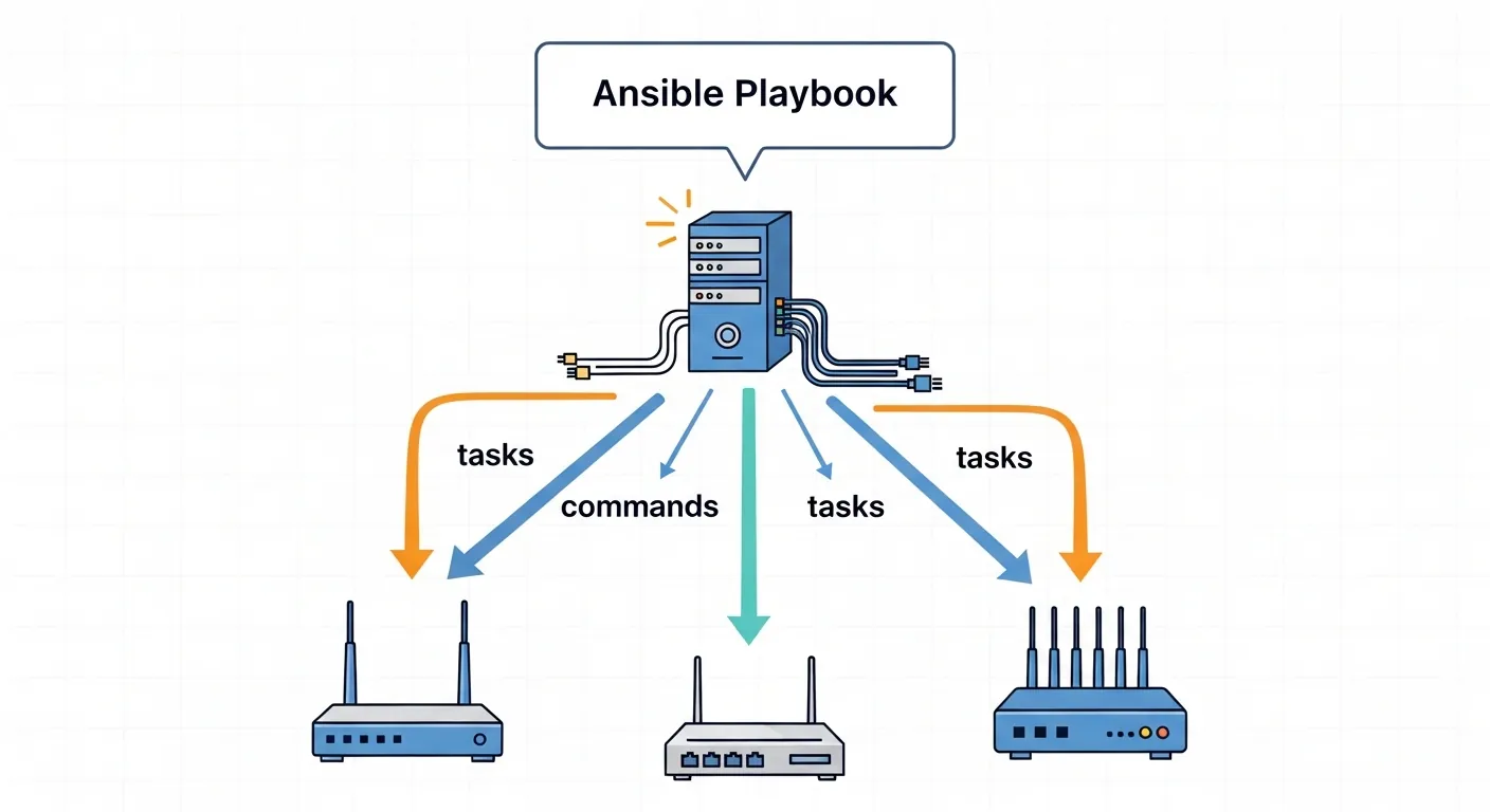 Diagrama de funcionamento do Ansible em redes