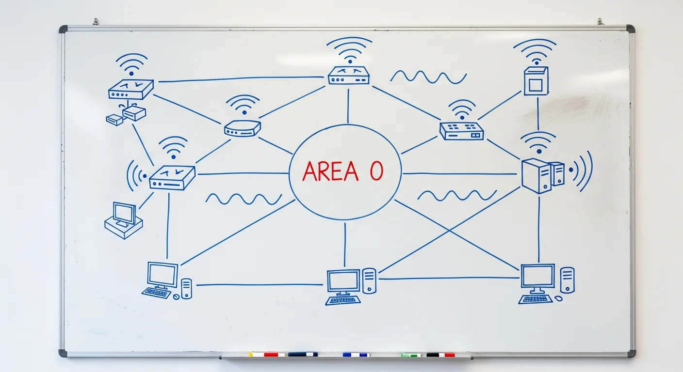 Diagrama de areas OSPF desenhado em lousa