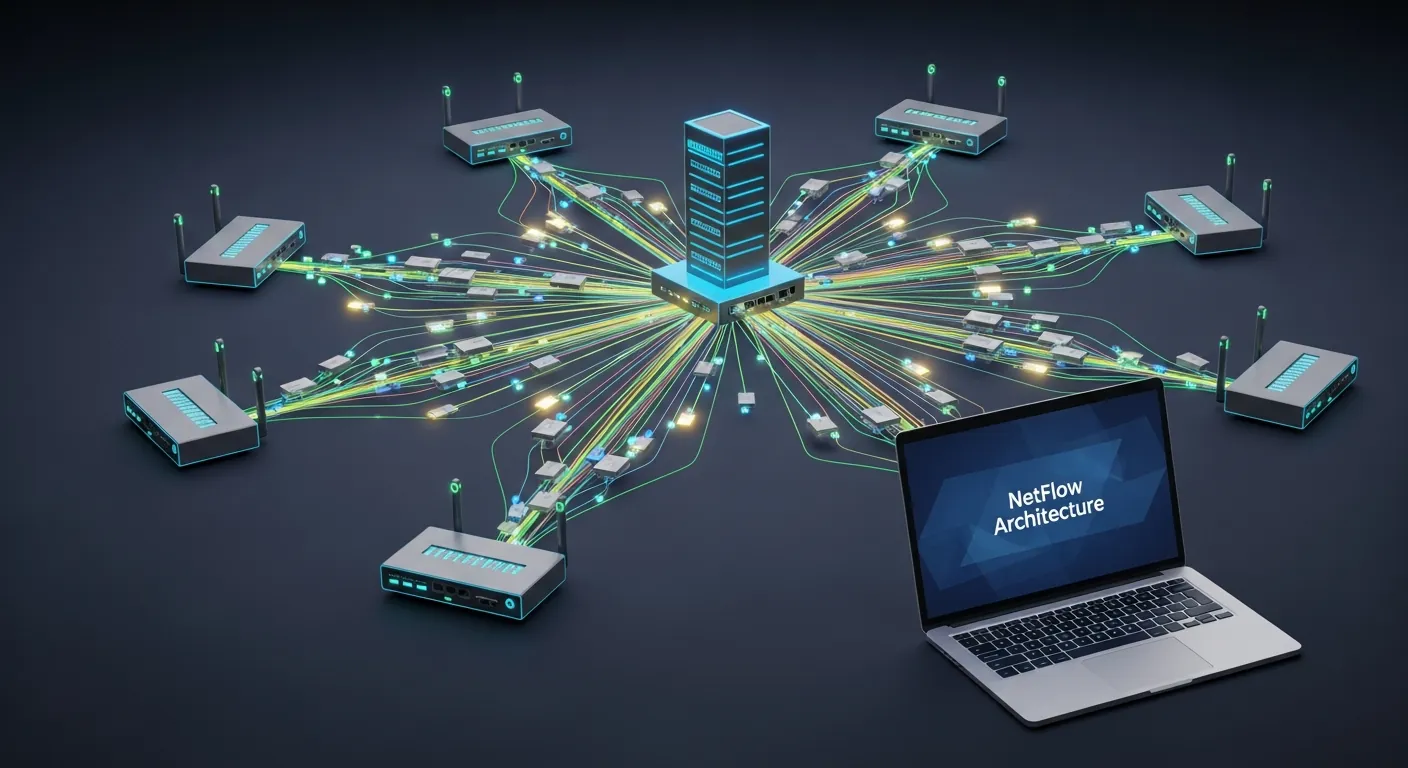 Diagrama da arquitetura NetFlow com Exporter e Collector