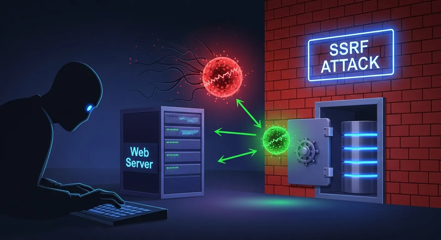Diagrama de ataque SSRF mostrando bypass de firewall