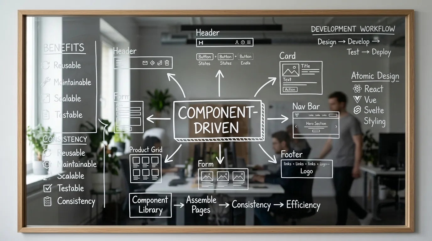 Lousa com diagrama de desenvolvimento orientado a componentes