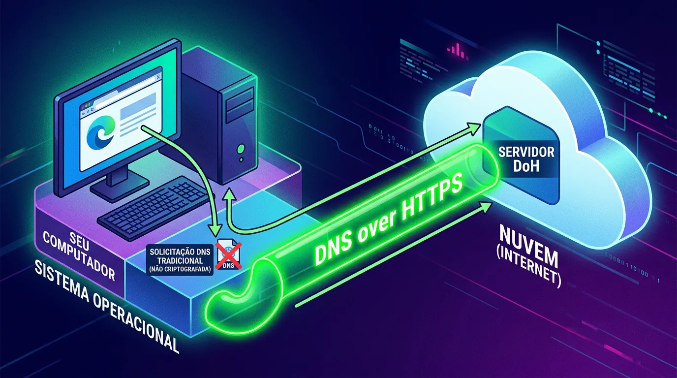 Diagrama de funcionamento do DNS over HTTPS ignorando o cache do SO