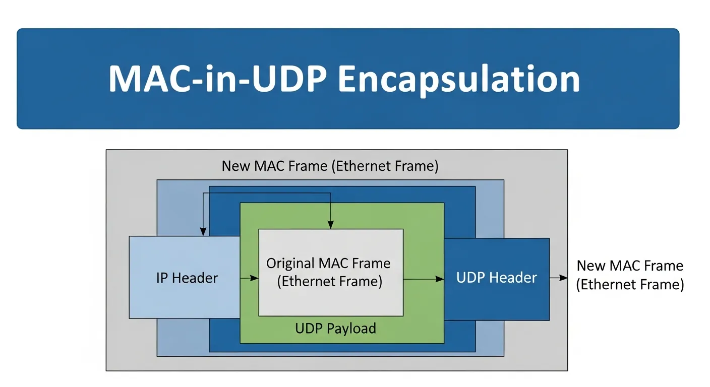 Diagrama de Encapsulamento VXLAN MAC in UDP