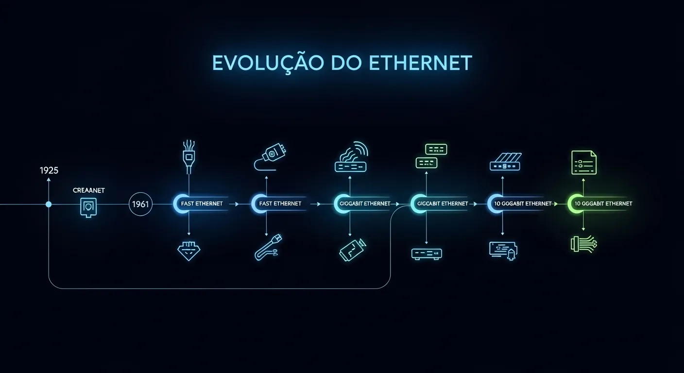 Diagrama da evolução do Ethernet de 10Mbps a 400Gbps