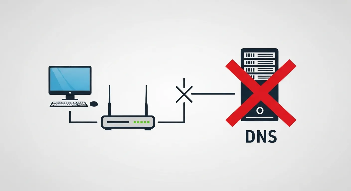 Diagrama de falha de comunicação com servidor DNS