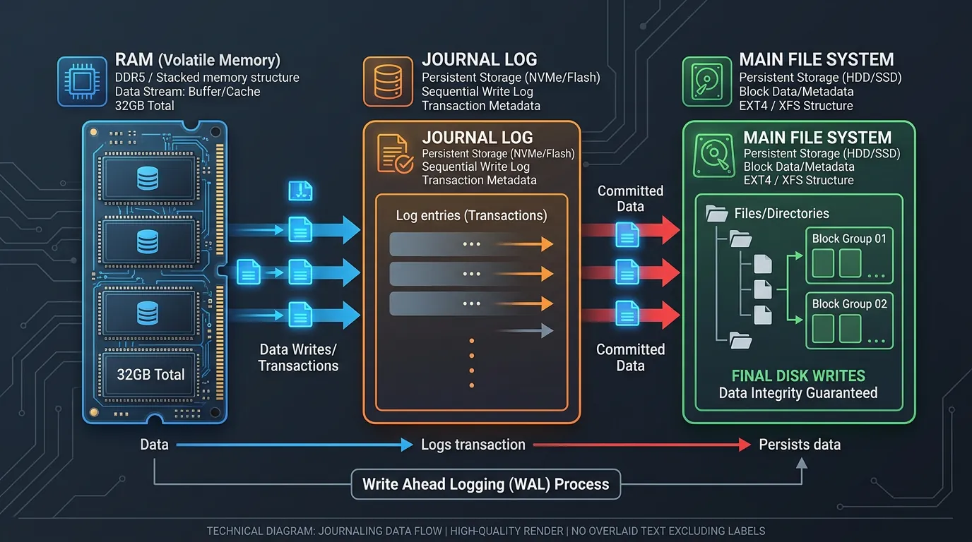 Diagrama de funcionamento do Journaling no disco