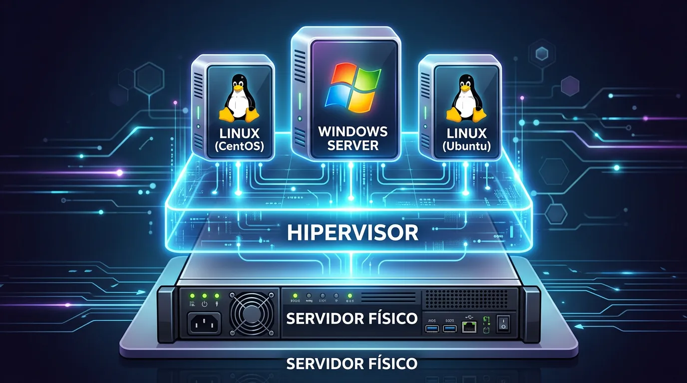 Diagrama explicando o funcionamento de um hipervisor e máquinas virtuais