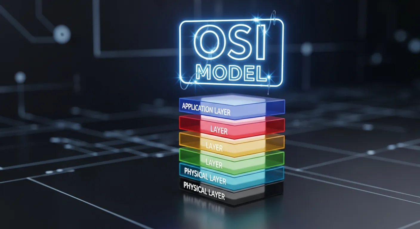 Diagrama 3D das 7 camadas do Modelo OSI