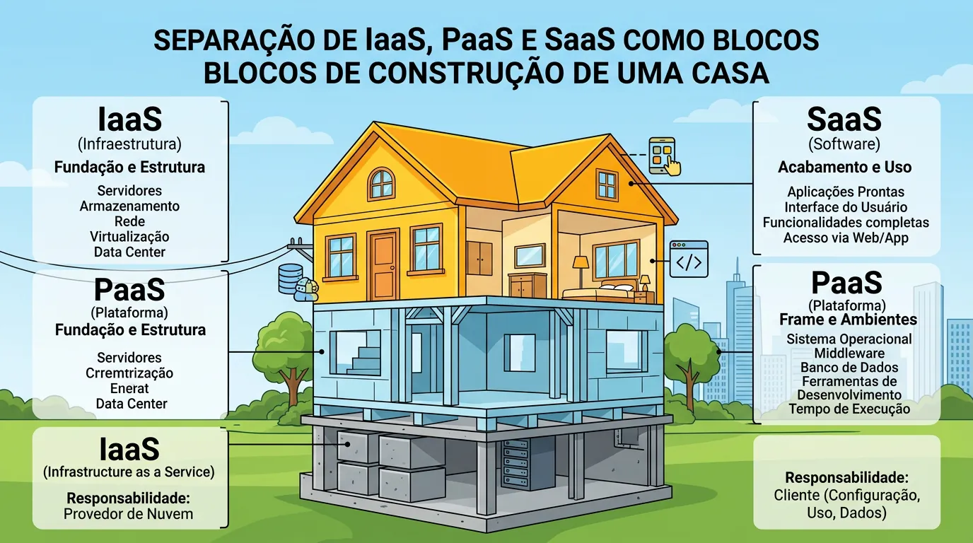 Diagrama comparativo de IaaS, PaaS e SaaS