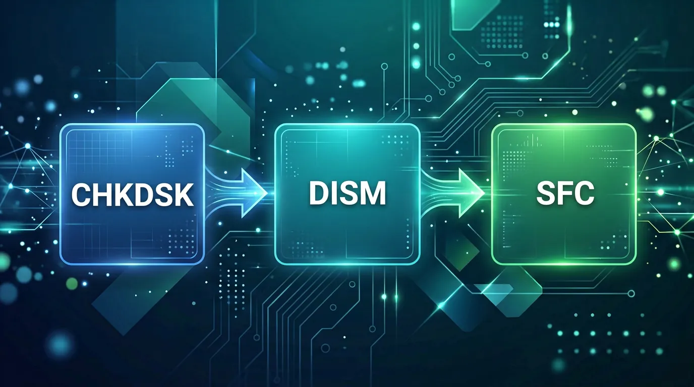 Fluxograma de execução CHKDSK, DISM e SFC