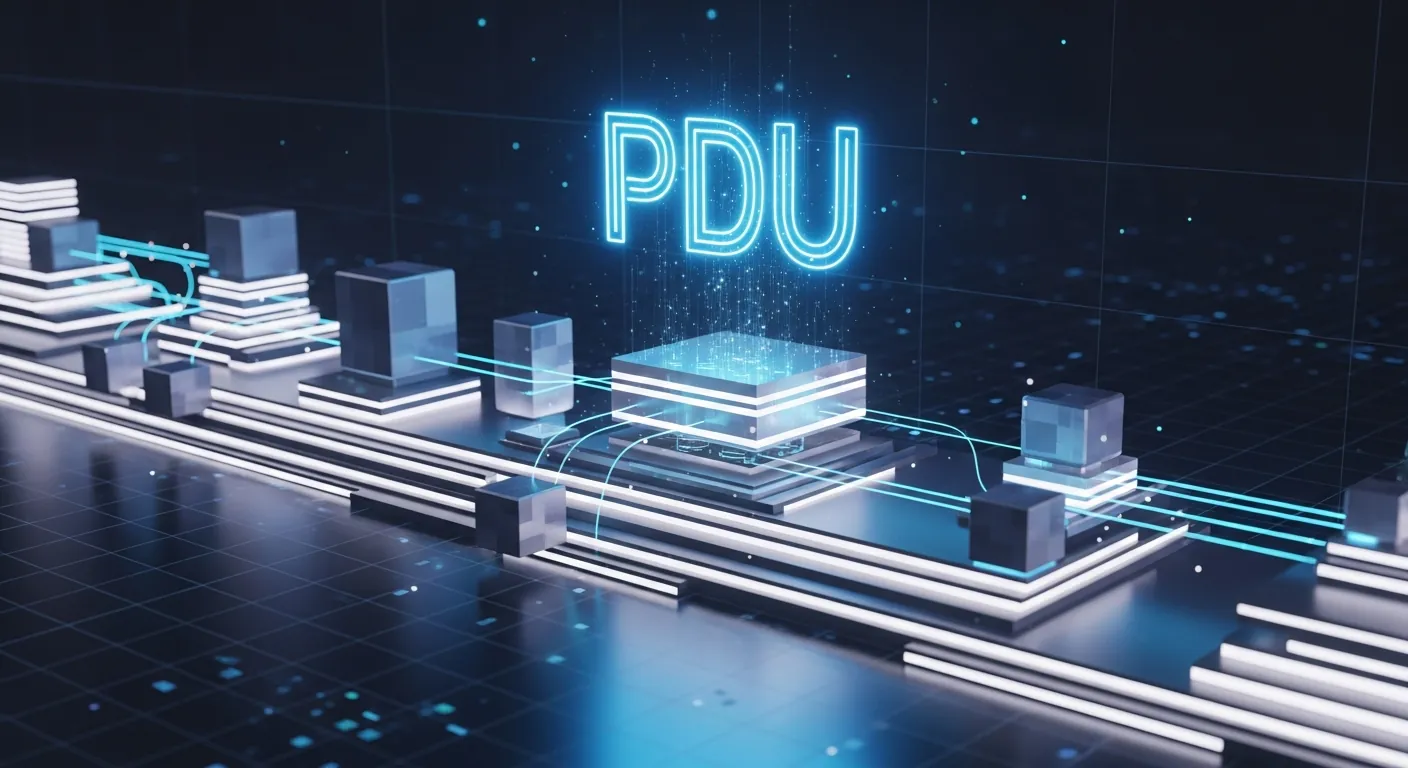 Diagrama mostrando a evolução do PDU nas camadas de rede