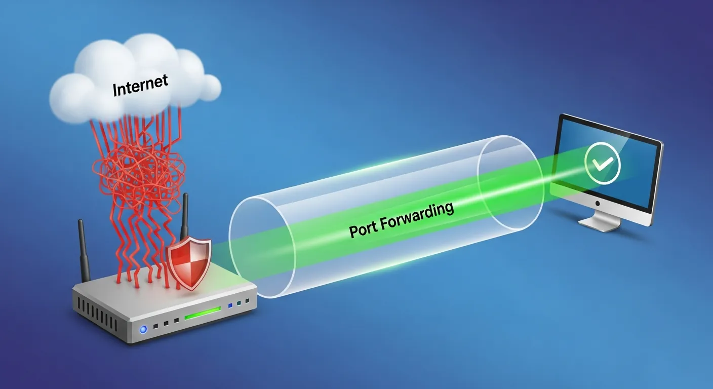 Diagrama de como funciona o Port Forwarding no roteador