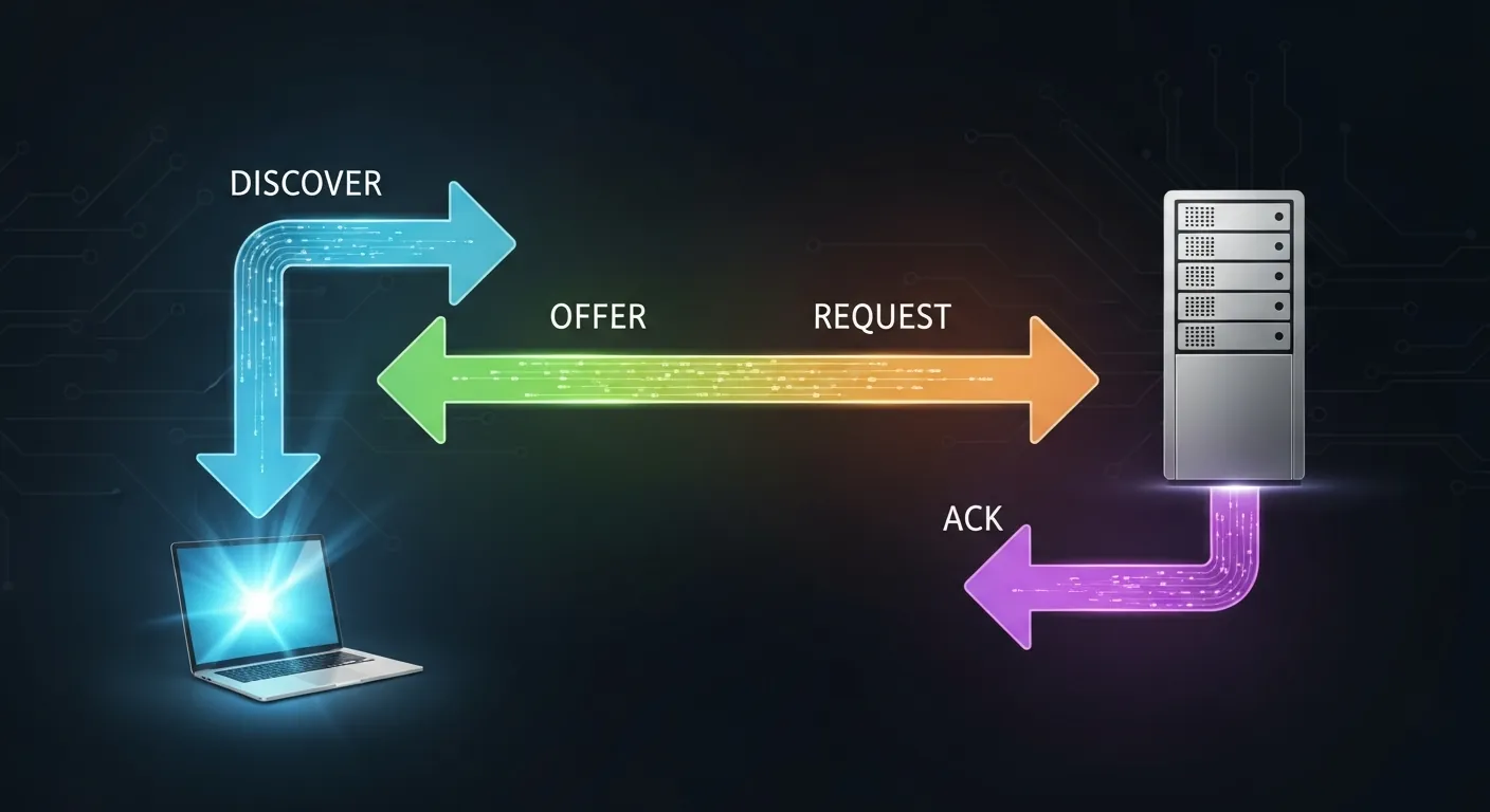 Diagrama explicativo do Processo DORA no protocolo DHCP