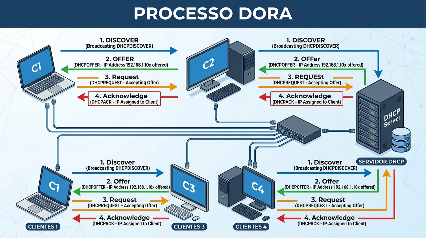 Diagrama do Processo DORA no DHCP